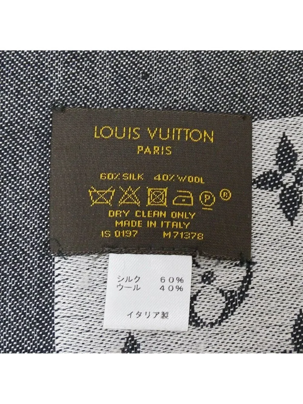 Louis Vuitton Shawl Silk Wool Monogram Black Large Logo Casual Scarf